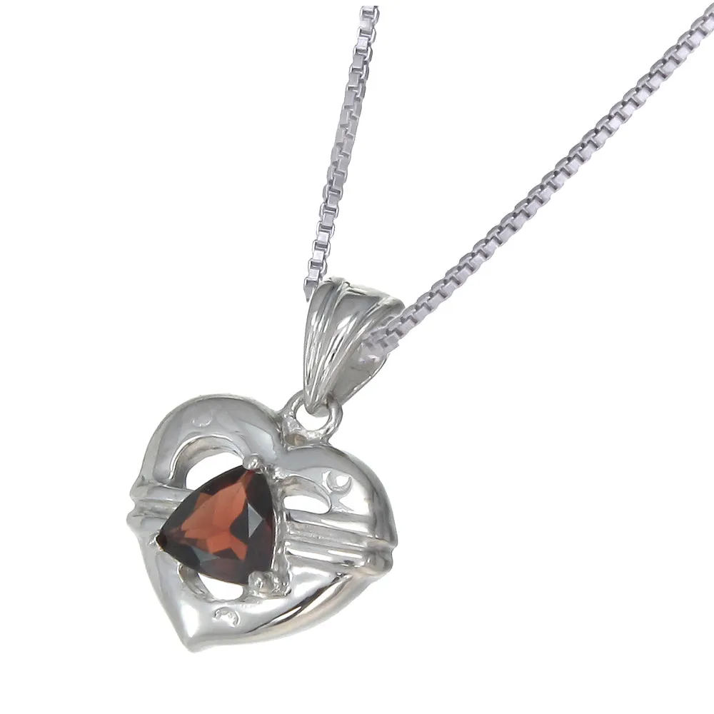 0.60 cttw Garnet Pendant Triangle Shape .925 Sterling Silver With 18 Inch Chain