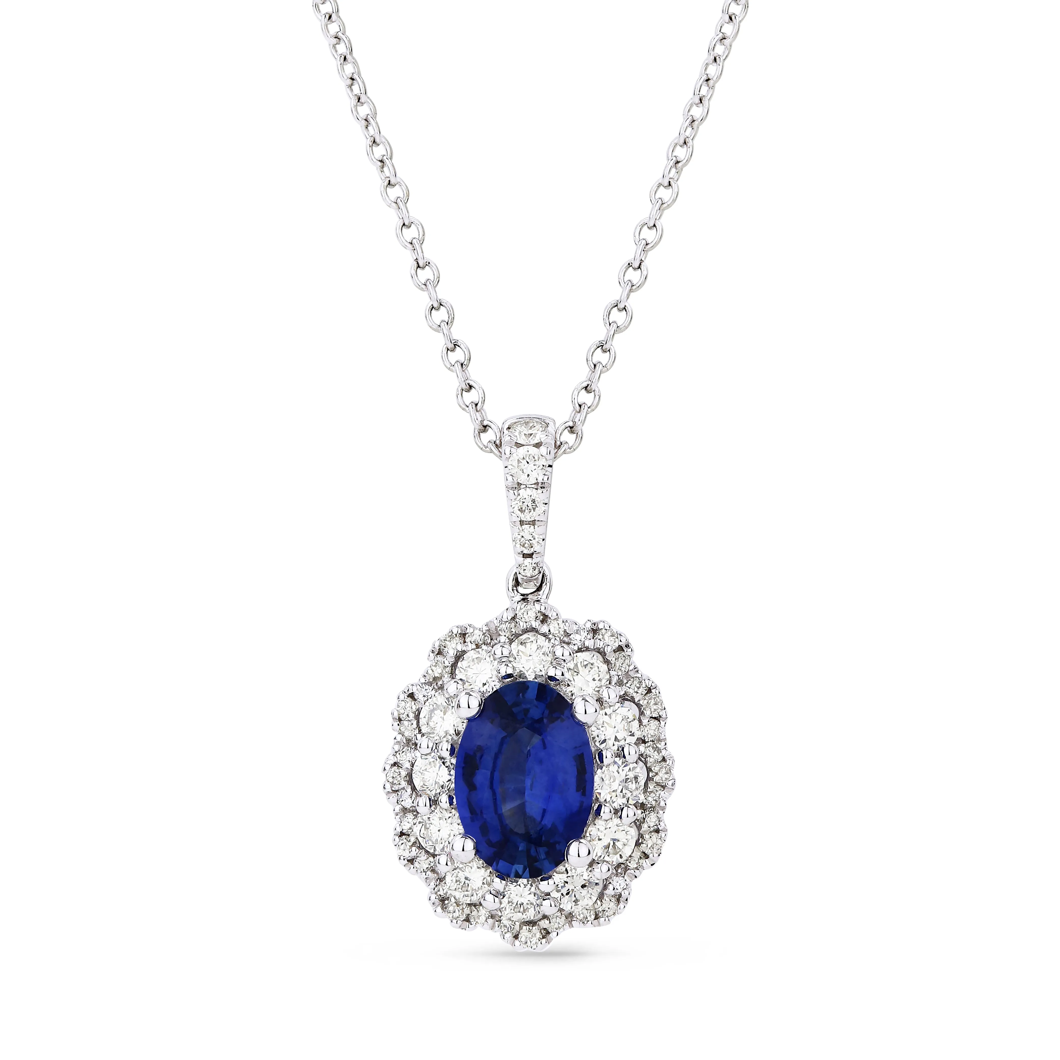 0.84Ct Sapphire 16"pendant Necklace In 14K White Gold