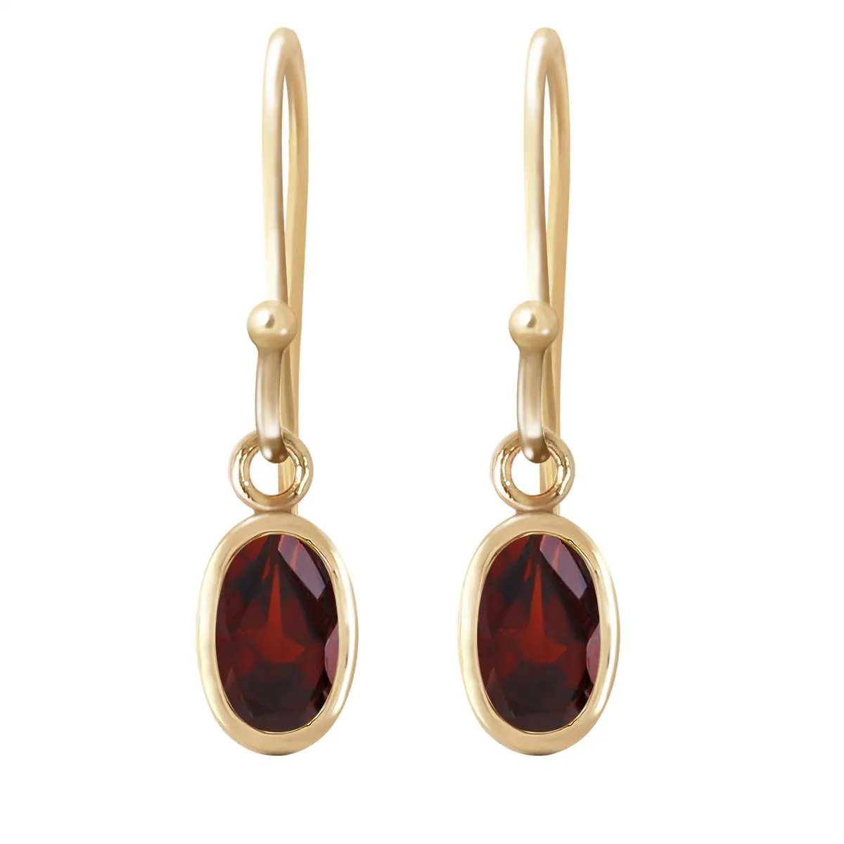 1 Carat 14K Solid Yellow Gold Fish Hook Earrings Garnet