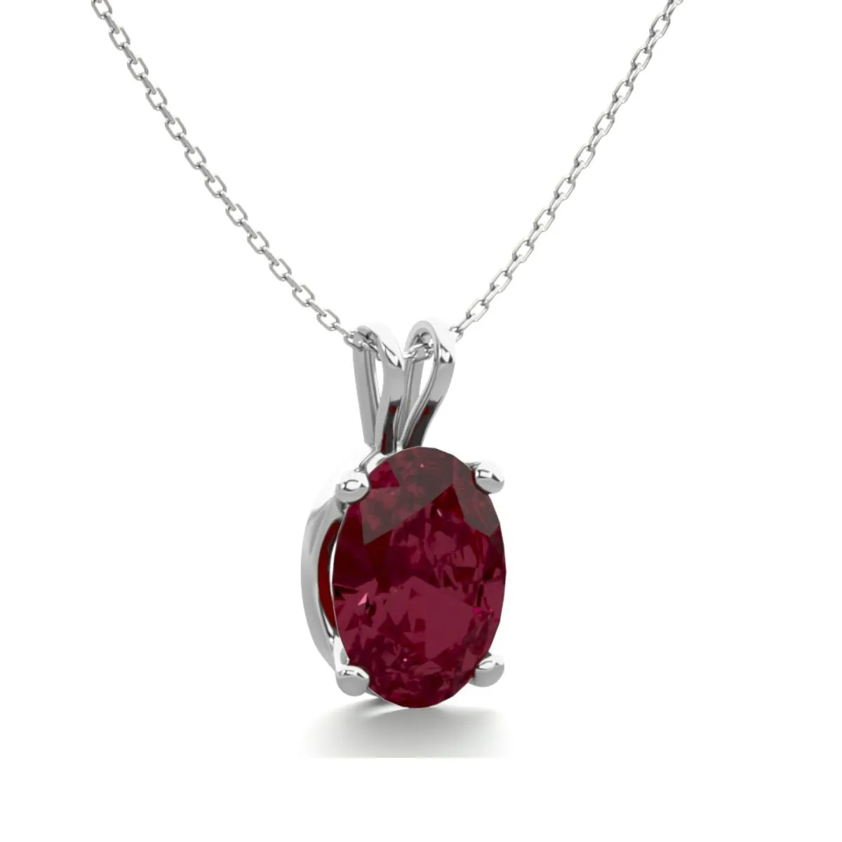 1 Carat Oval Shape Garnet Necklace In Sterling Silver, 18 Inches