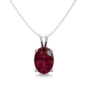 1 Carat Oval Shape Garnet Necklace In Sterling Silver, 18 Inches