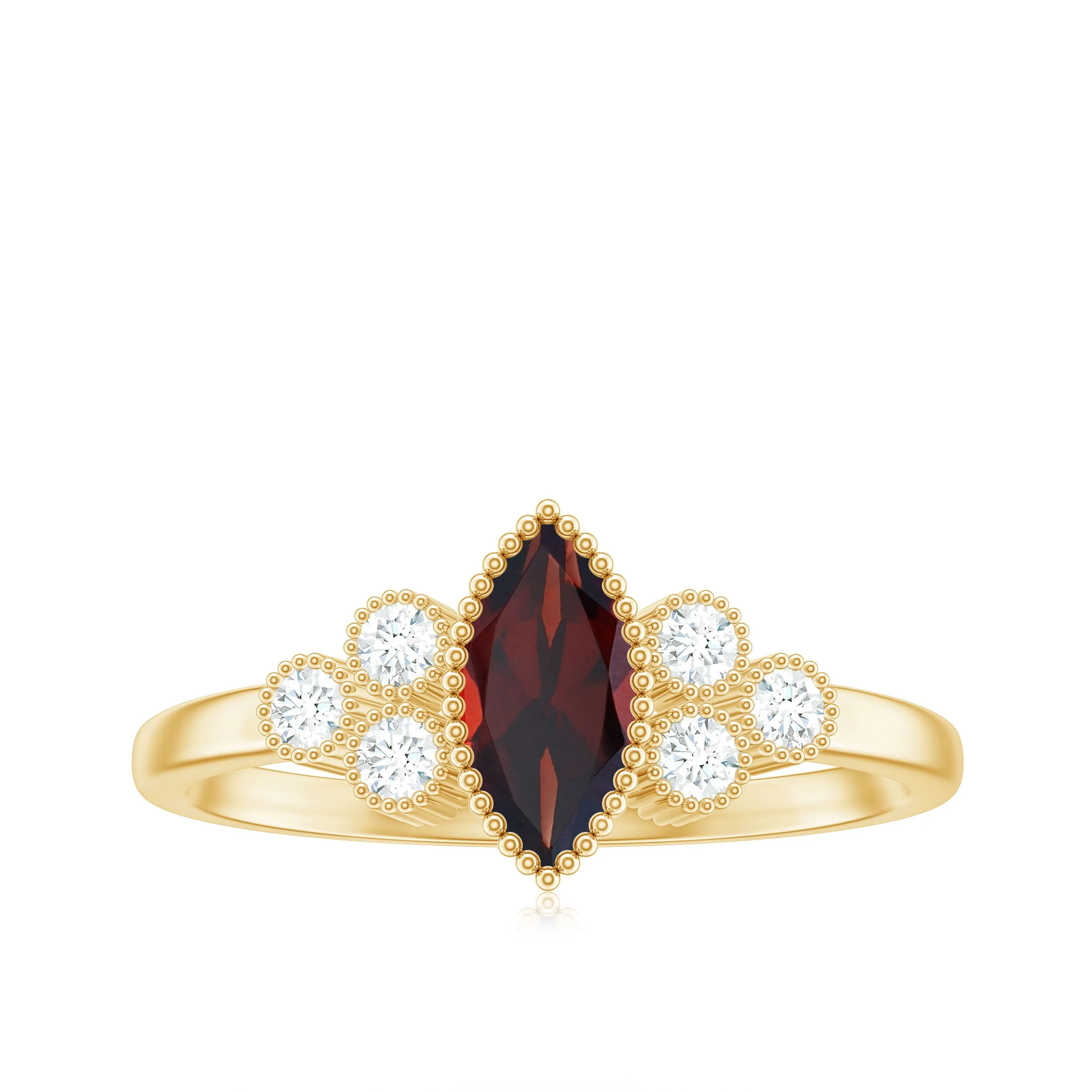 1 Ct Designer Garnet and Diamond Trio Engagement Ring