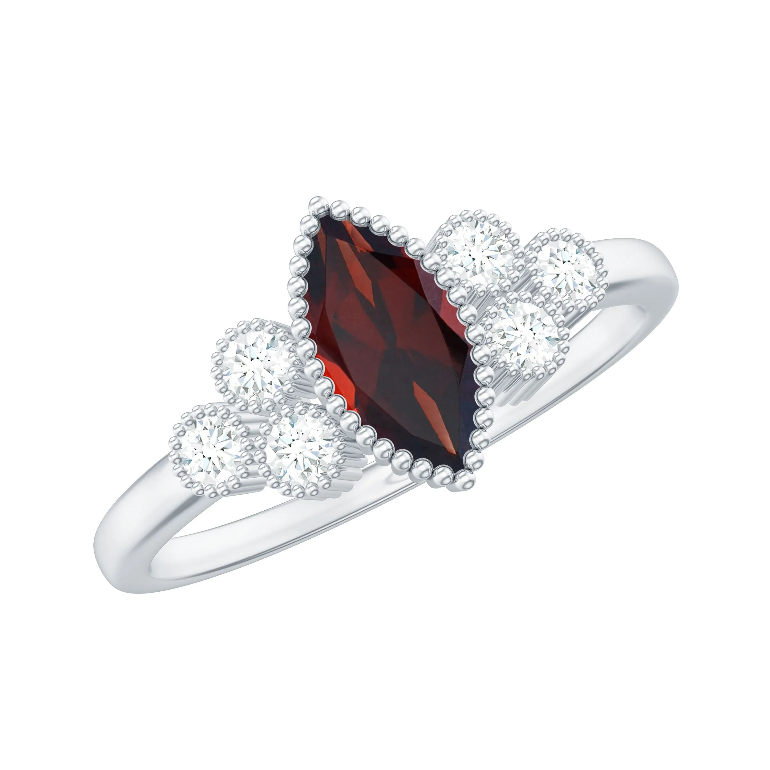 1 Ct Designer Garnet and Diamond Trio Engagement Ring