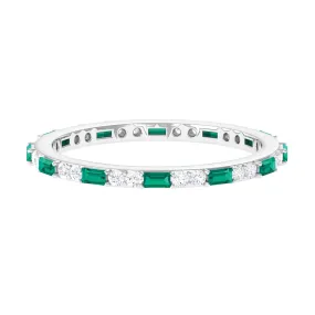 1 CT Genuine Emerald and Diamond Eternity Ring