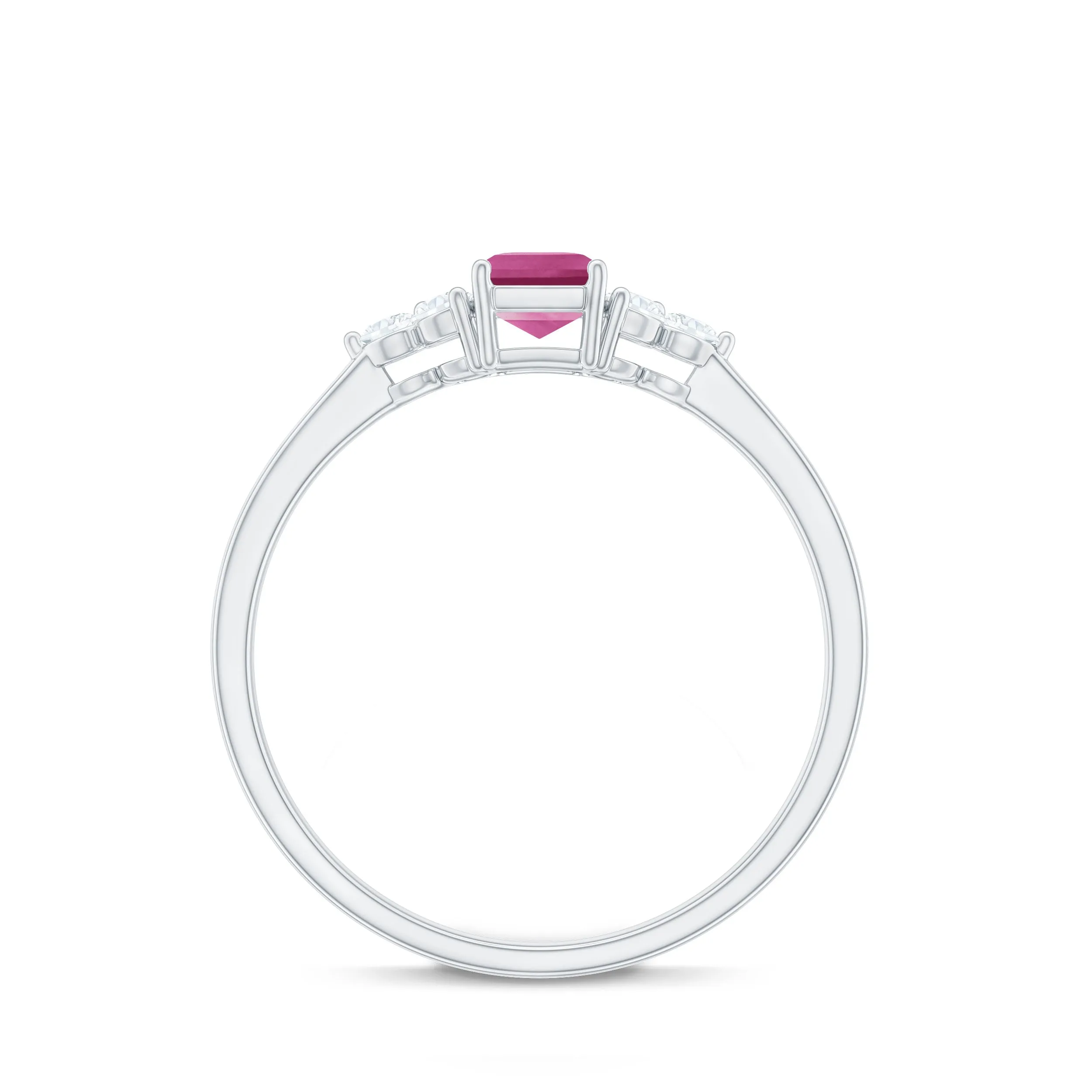 1 CT Octagon Cut Pink Tourmaline Solitaire Ring with Diamond Trio