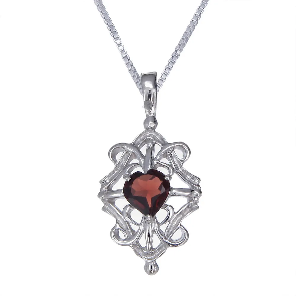 1 cttw Garnet Heart Pendant .925 Sterling Silver With 18 Inch Chain