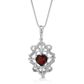 1 cttw Garnet Heart Pendant .925 Sterling Silver With 18 Inch Chain