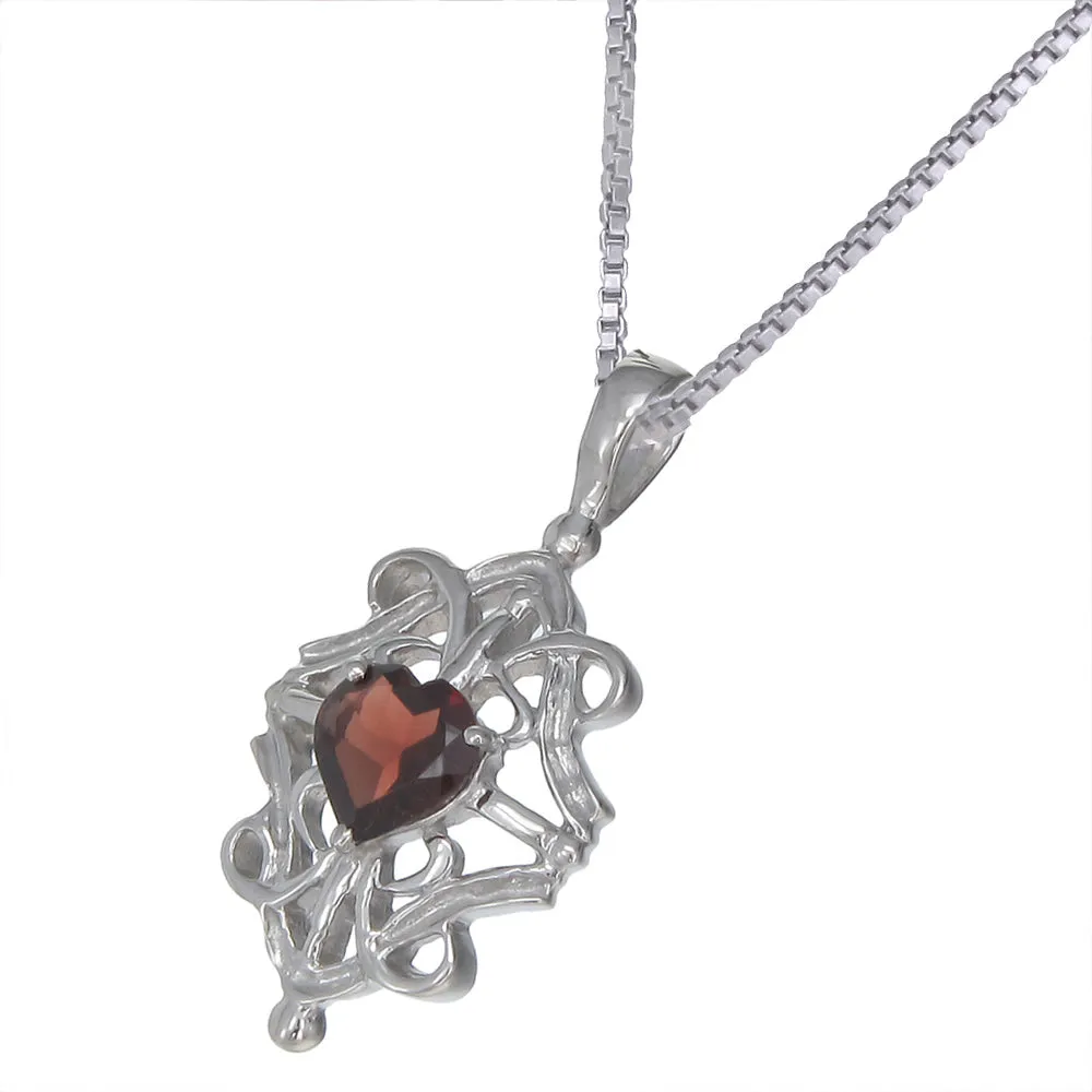 1 cttw Garnet Heart Pendant .925 Sterling Silver With 18 Inch Chain