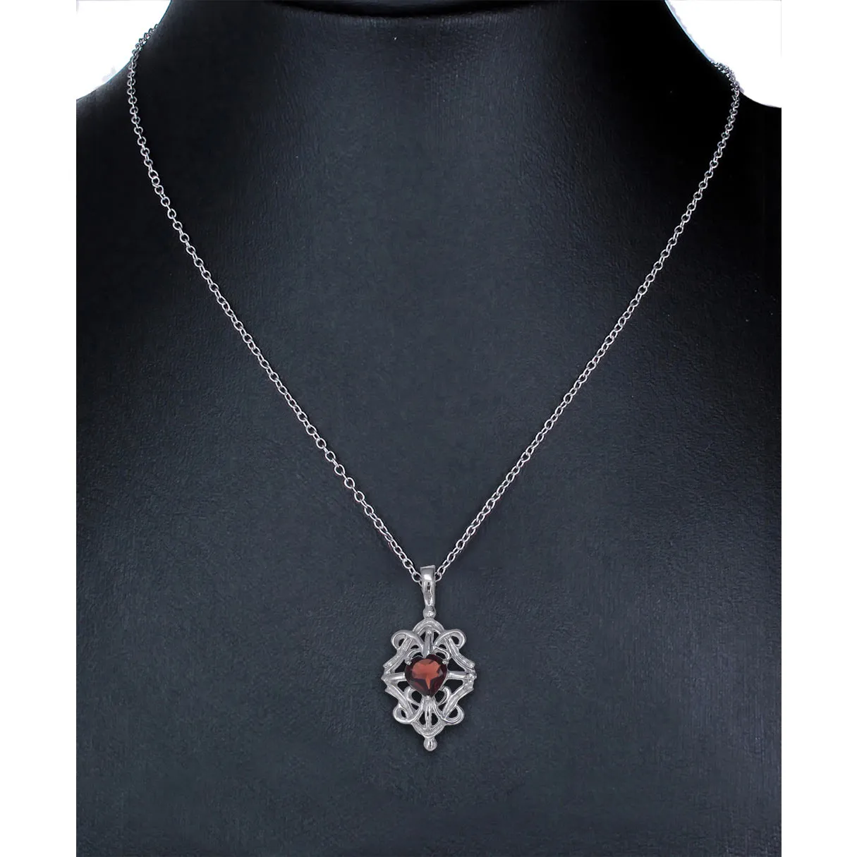 1 cttw Garnet Heart Pendant .925 Sterling Silver With 18 Inch Chain