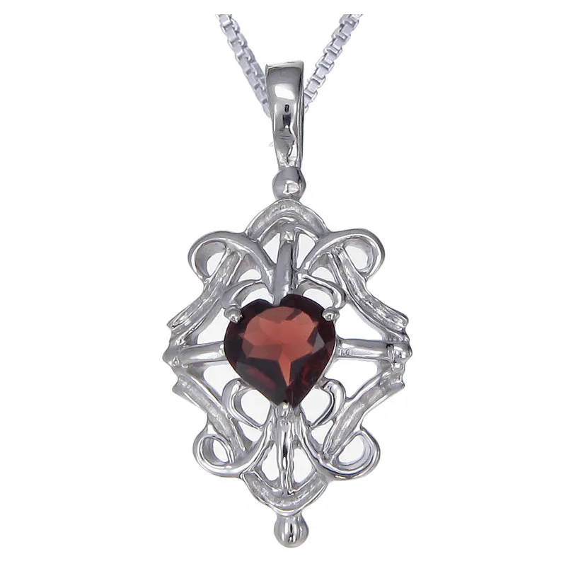 1 cttw Garnet Heart Pendant .925 Sterling Silver With 18 Inch Chain