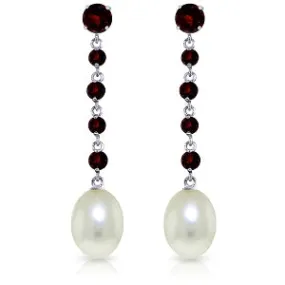 10 Carat 14K Solid White Gold Chandelier Earrings Garnet Pearl