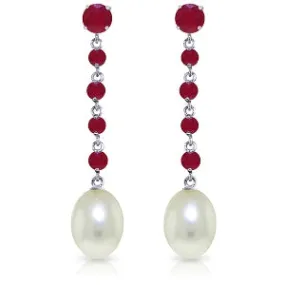 10 Carat 14K Solid White Gold Chandelier Earrings Ruby Pearl