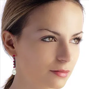 10 Carat 14K Solid White Gold Chandelier Earrings Ruby Pearl