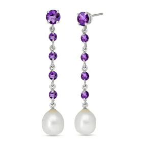 10 Carat 14K Solid White Gold Ravished Spirit Amethyst Pearl Earrings