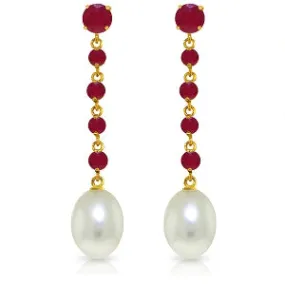 10 Carat 14K Solid Yellow Gold Chandelier Earrings Ruby Pearl