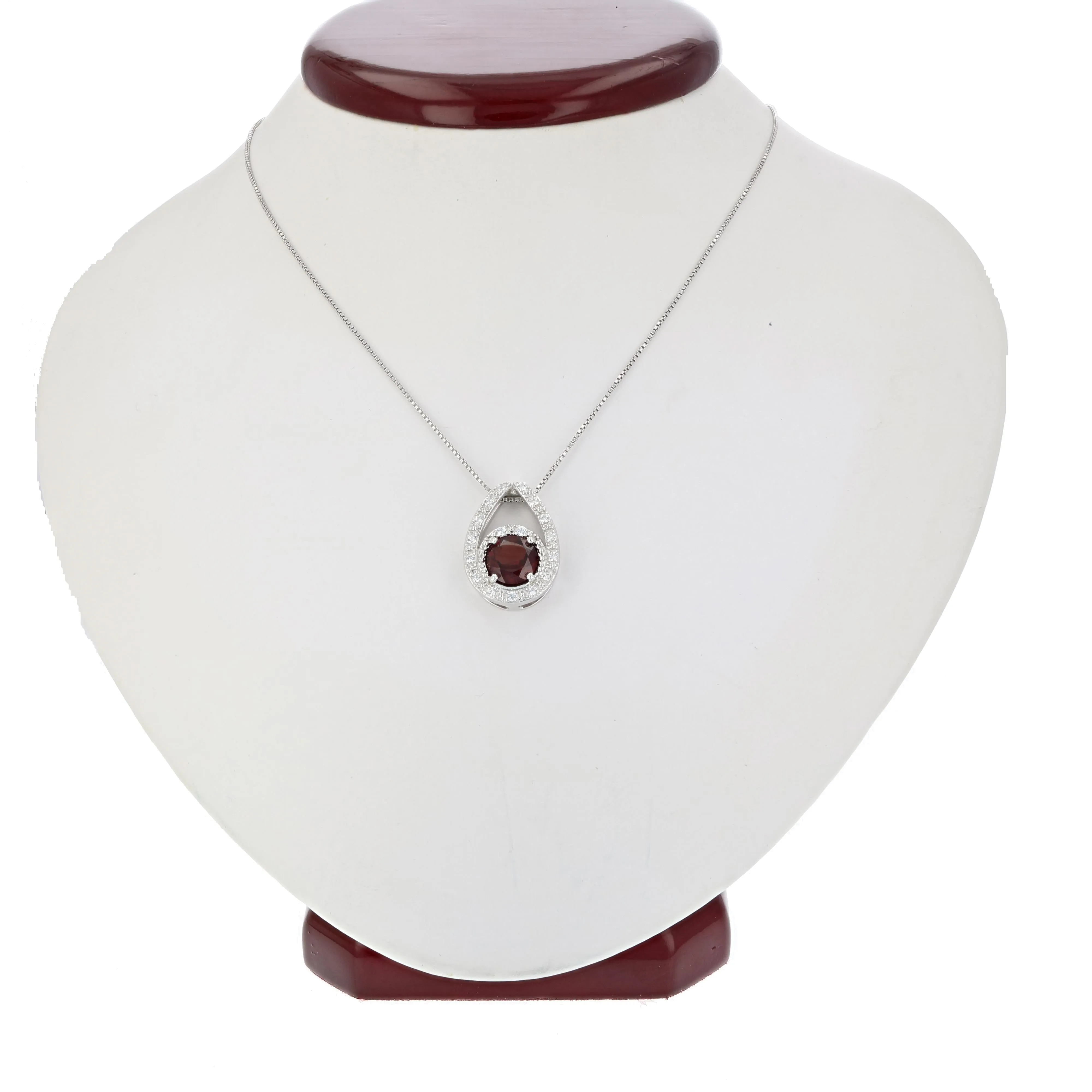 1.05 cttw Garnet Pendant Necklace .925 Sterling Silver With Rhodium 7 MM Round