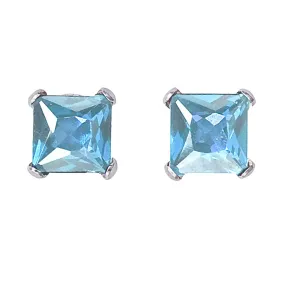 10k White Gold Plated 2 Carat Square Created Aquamarine Sapphire Stud Earrings