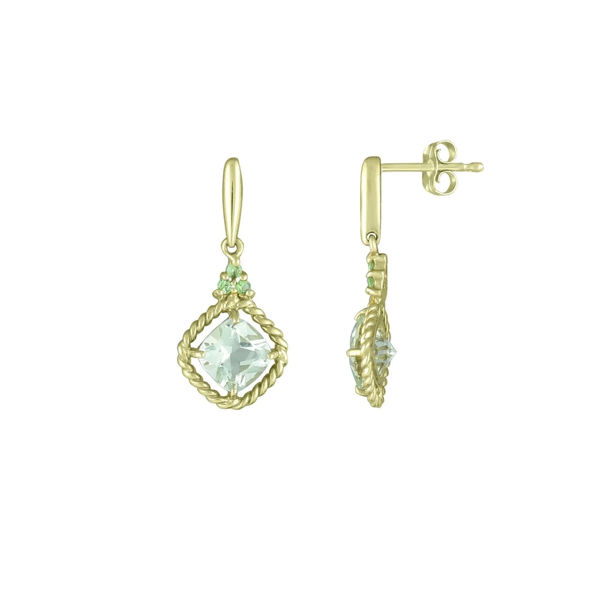 10K Yellow Gold Earrings with Green Amethyst and Tsavorite