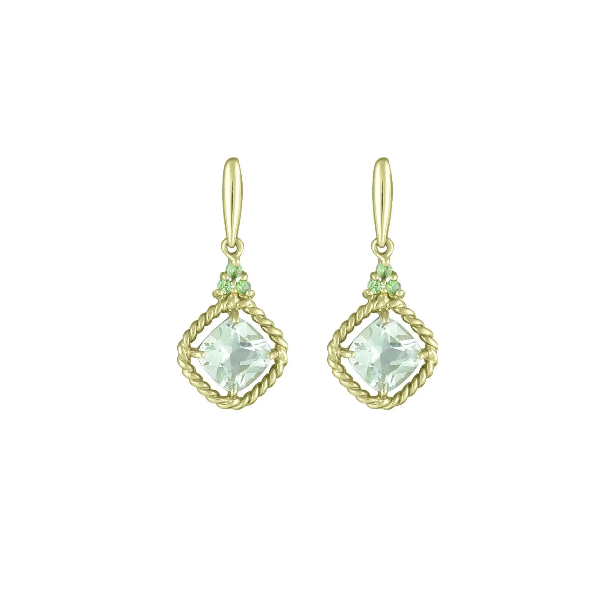 10K Yellow Gold Earrings with Green Amethyst and Tsavorite