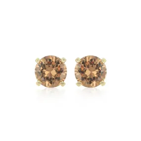 10k Yellow Gold Plated 1/2 Carat Round Created Champagne Sapphire Stud Earrings