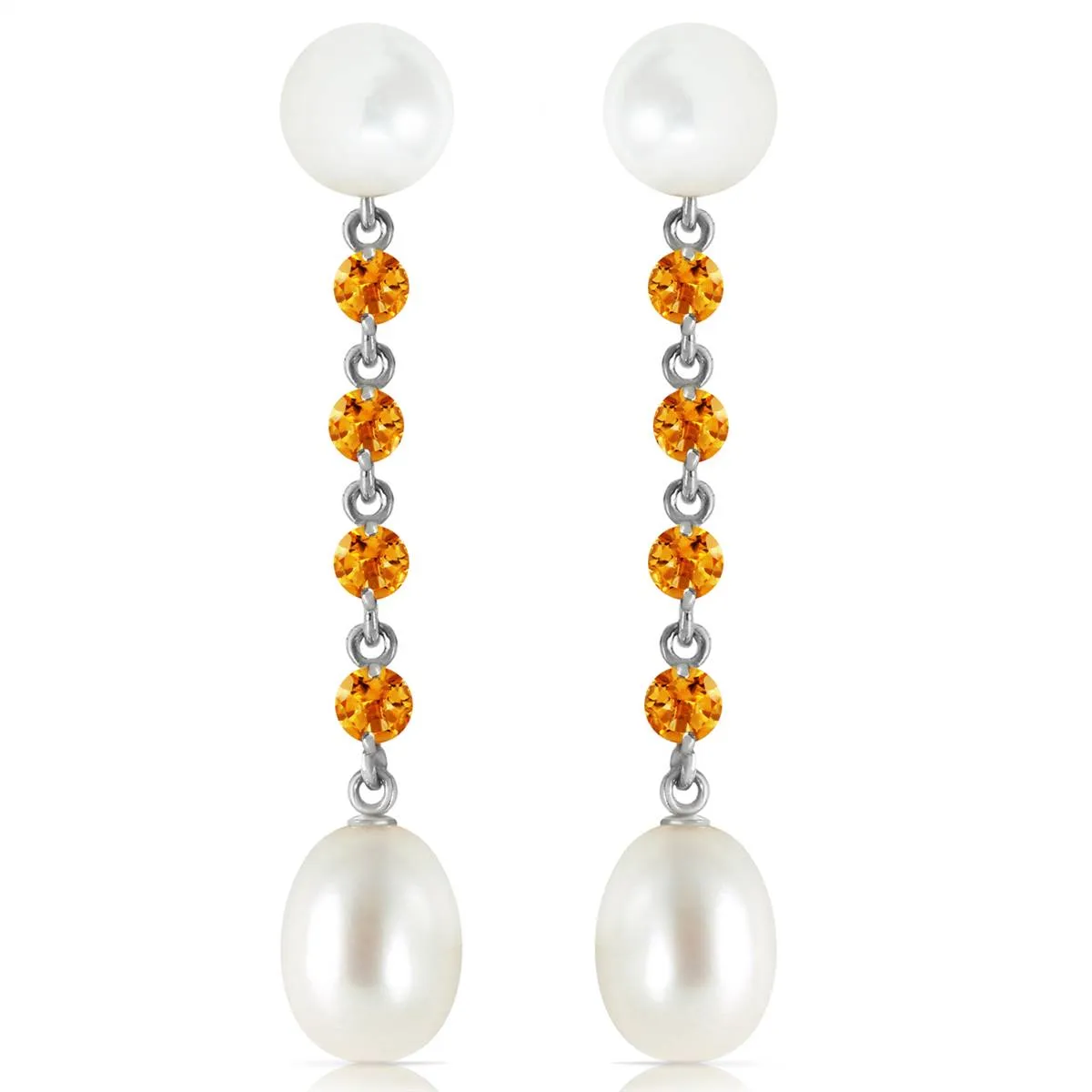 11 Carat 14K Solid White Gold Accordion Music Citrine Pearl Earrings