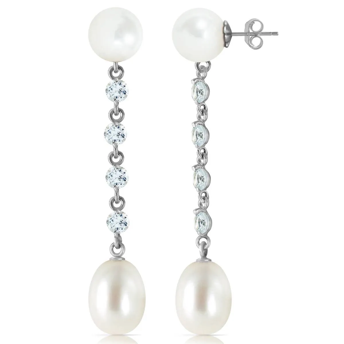 11 Carat 14K Solid White Gold Chandelier Earrings Aquamarine Pearl