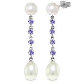 11 Carat 14K Solid White Gold Chandelier Earrings Tanzanite Pearl