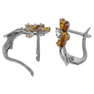 1.1 Carat 14K Solid White Gold Earrings Diamond, Citrine Garnet