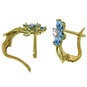 1.1 Carat 14K Solid Yellow Gold Daisy Blue Topaz Diamond Earrings