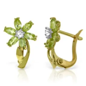 1.1 Carat 14K Solid Yellow Gold Daisy Peridot Diamond Earrings