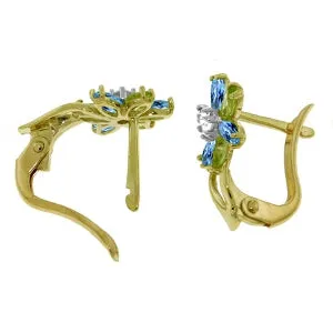 1.1 Carat 14K Solid Yellow Gold Earrings Diamond, Blue Topaz Peridot