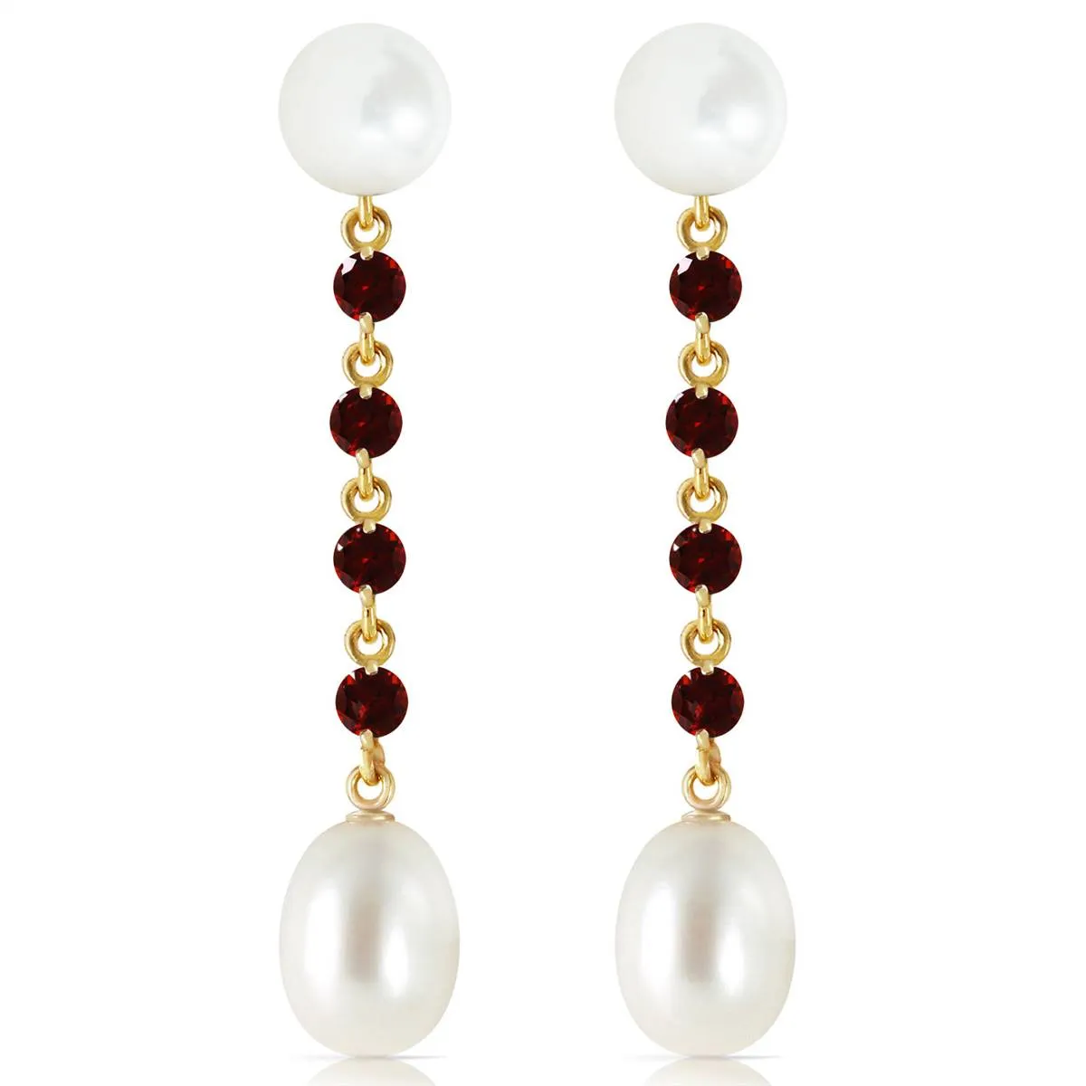 11 Carat 14K Solid Yellow Gold Pearly View Garnet Pearl Earrings