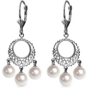 12 Carat 14K Solid White Gold Chandelier Earrings Natural Pearl