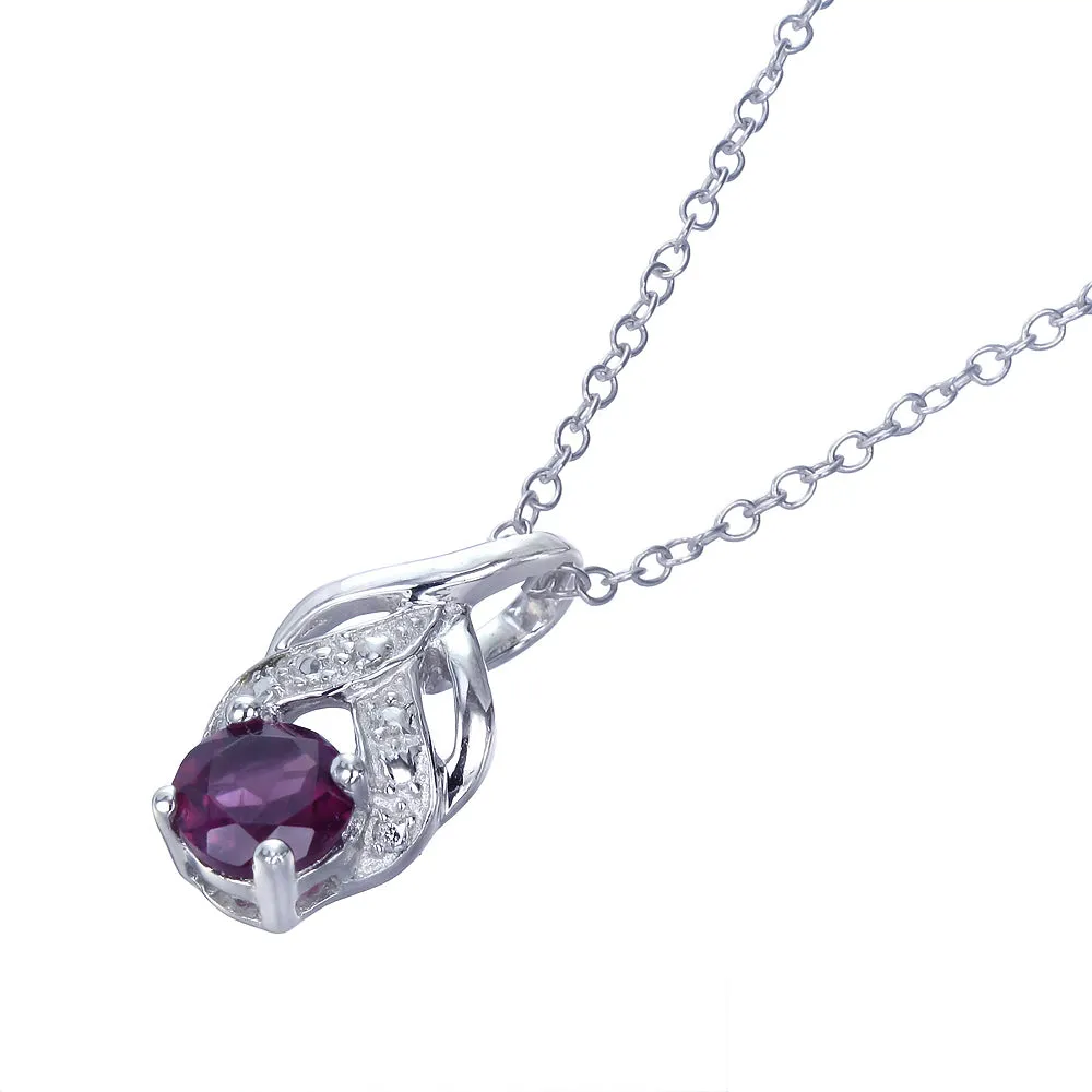 1/2 cttw Garnet Pendant Necklace .925 Sterling Silver With Rhodium 5 MM Round