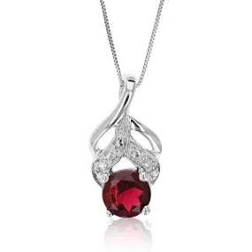 1/2 cttw Garnet Pendant Necklace .925 Sterling Silver With Rhodium 5 MM Round