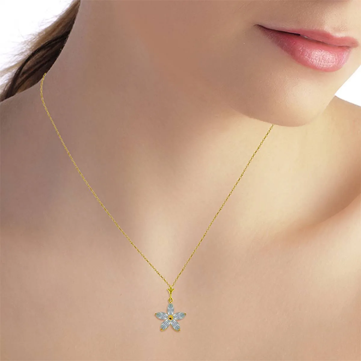 1.4 Carat 14K Solid Yellow Gold Insatiable Aquamarine Necklace