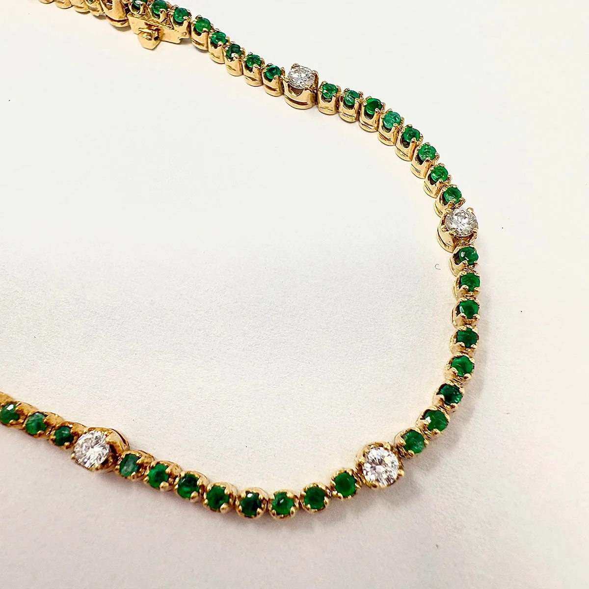 14K Gold Bracelet with Emeralds and Diamonds