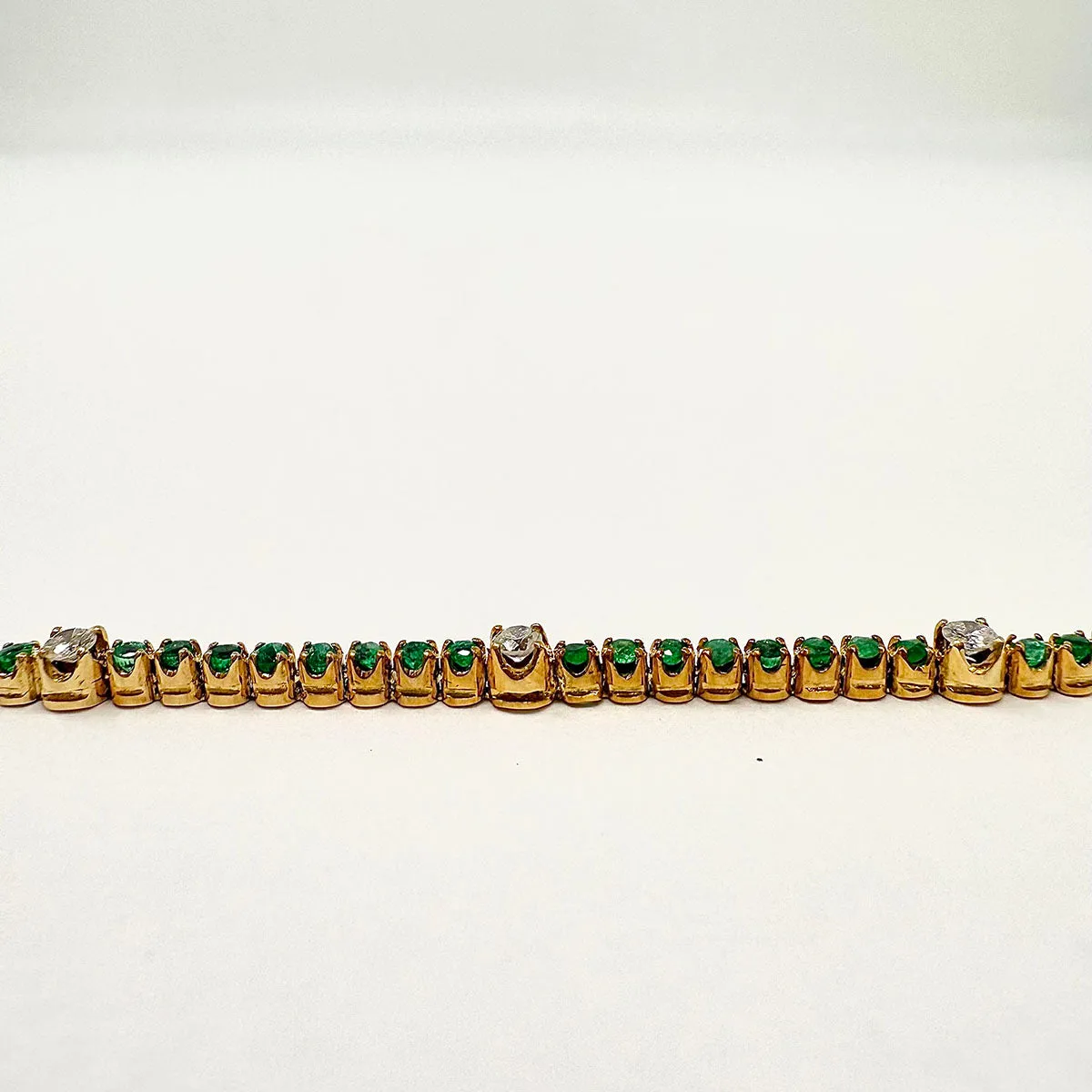 14K Gold Bracelet with Emeralds and Diamonds