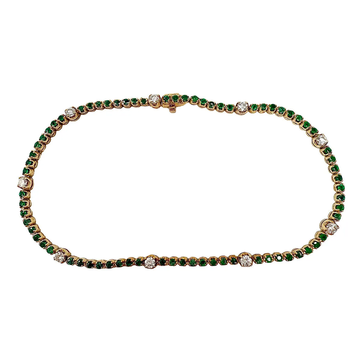 14K Gold Bracelet with Emeralds and Diamonds