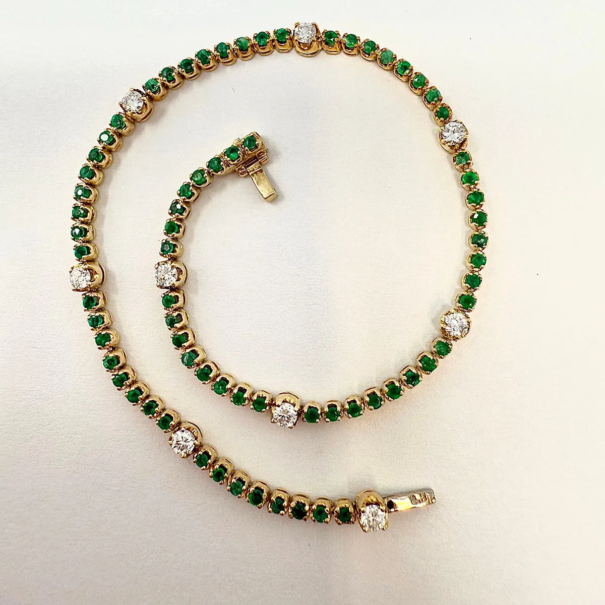 14K Gold Bracelet with Emeralds and Diamonds