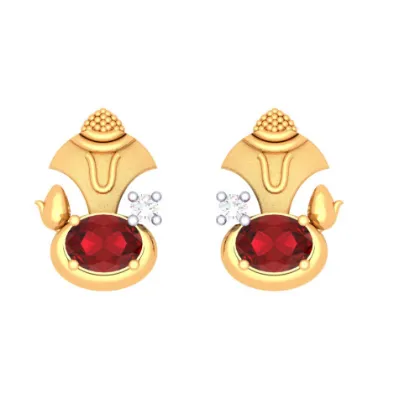 14k Gold Earring With Embellished Red Gem From Online Exclusive