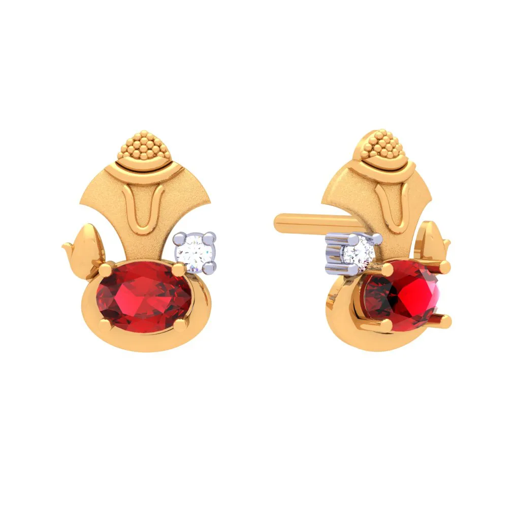 14k Gold Earring With Embellished Red Gem From Online Exclusive