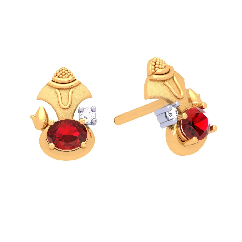 14k Gold Earring With Embellished Red Gem From Online Exclusive