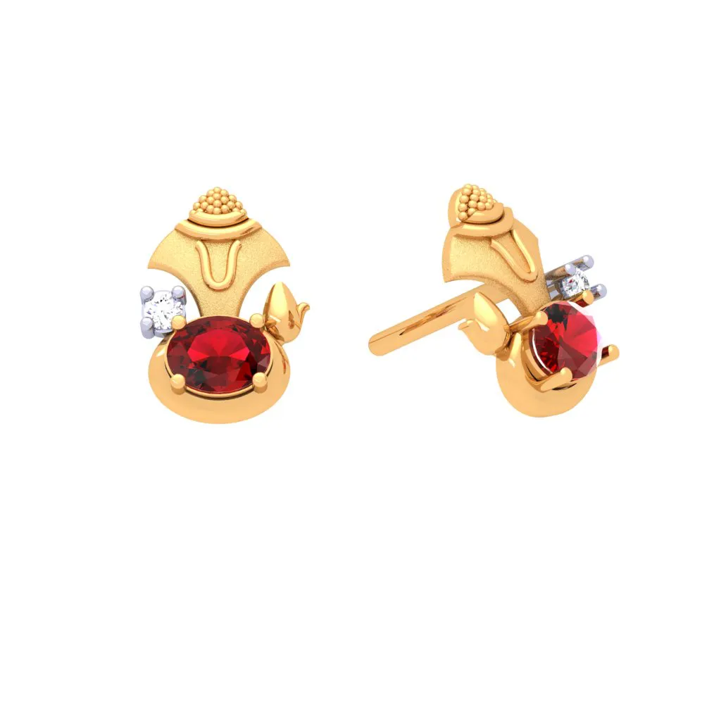 14k Gold Earring With Embellished Red Gem From Online Exclusive