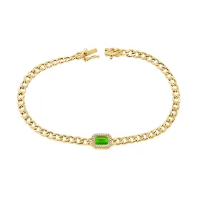 14K Gold Emerald & Diamond Curb Link Bracelet