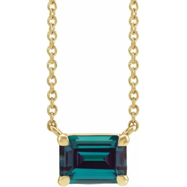 14K Gold Emerald Cut Gemstone 18" Necklaces