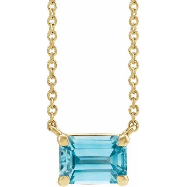 14K Gold Emerald Cut Gemstone 18" Necklaces