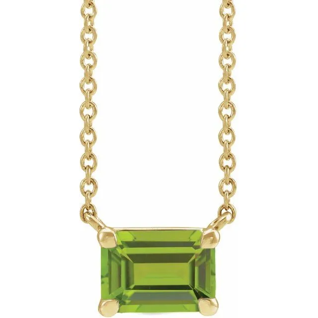 14K Gold Emerald Cut Gemstone 18" Necklaces