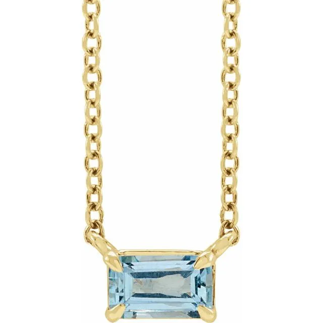 14K Gold Emerald Cut Gemstone 18" Necklaces