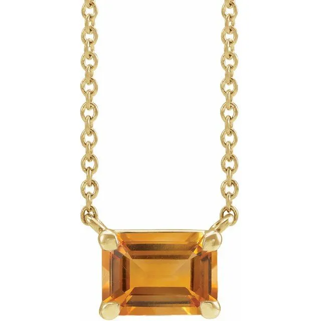 14K Gold Emerald Cut Gemstone 18" Necklaces